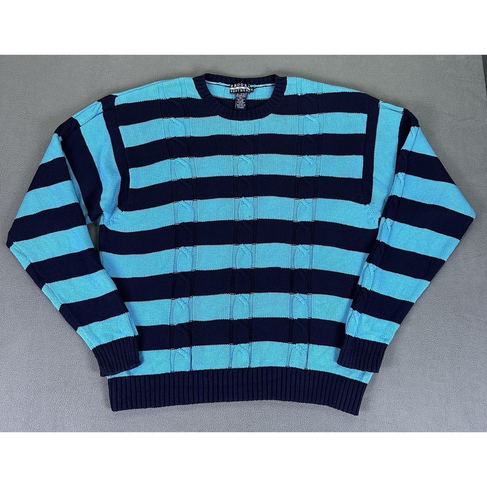 Brooks Brothers Sweater Mens XL Blue Cable Knit 3D Boxy‎ Sweatshirt Vintage